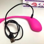 Lush 2.0 in rosa mit Ladekabel und Verpackung im Hintergrung